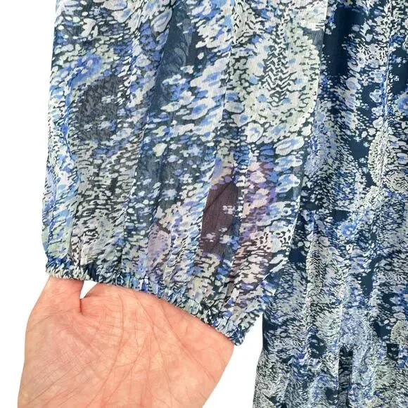 Joie NWT XXL Blue Parisian Paisley Sheer Long Balloon Sleeve Tiered Midi Dress - Picture 9 of 15